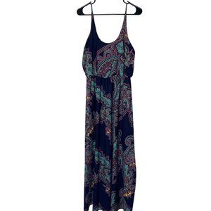 Blue Rain Maxi Dress M Made in USA Boho Paisley Spaghetti Strap Summer
